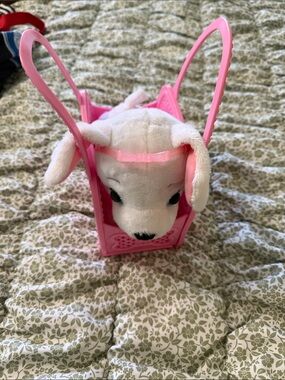Disney White Plush Puppy in Pink Carrying Tote